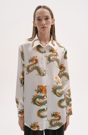 Шелковая рубашка с акварельными драконами